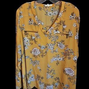 Maurices mustard floral l/s blouse. Size 2